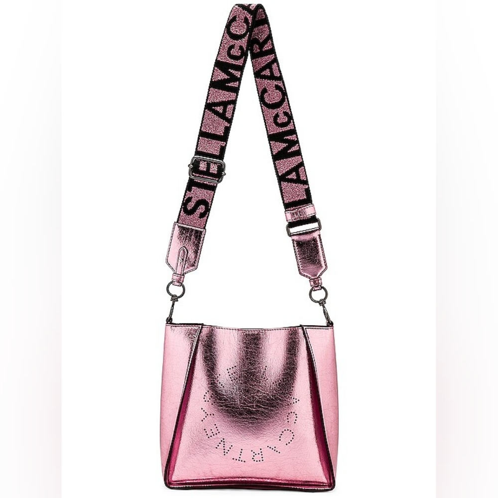 Stella McCartney Metallic Pink Crossbody Bag with Logo Strap